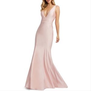 Mac Duggal Ieena 26273 Plunge Neck Lace-Up Back Satin Trumpet Gown